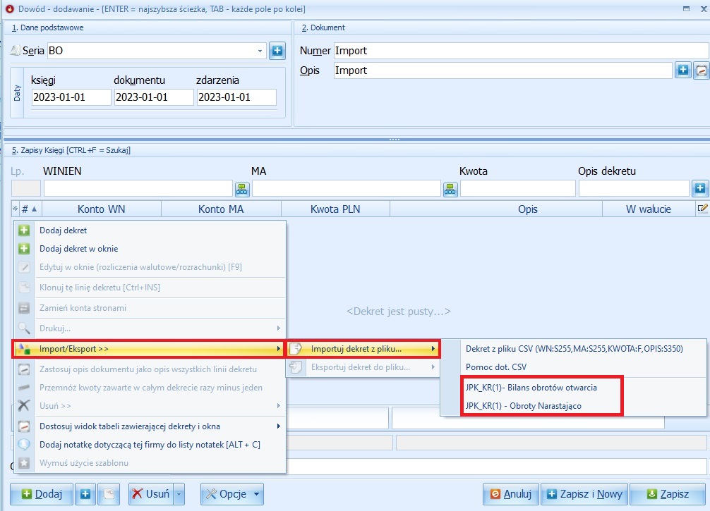Import z dowodu ksiegowego pliku JPK KR.jpg